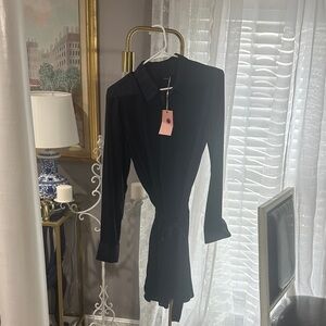 Quince Elegant Navy 90% silk Long Sleeve Dress